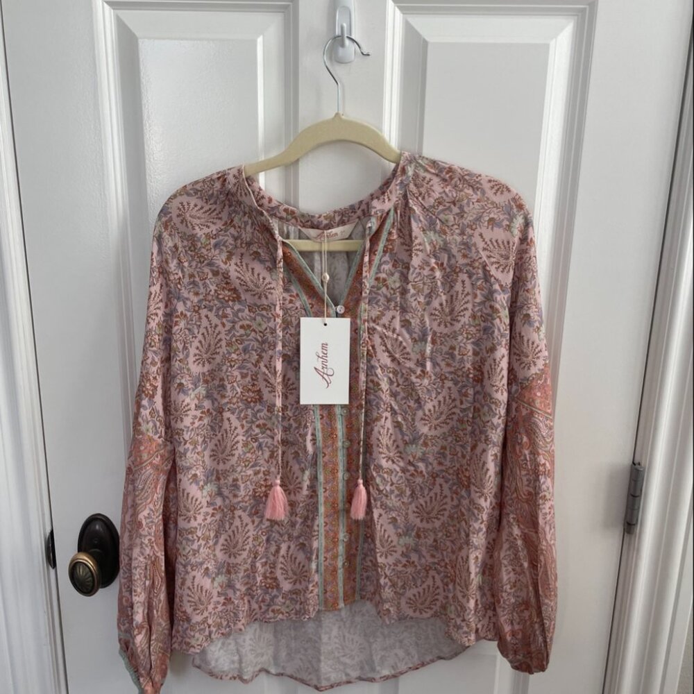 Arnhem Harley Blouse Pale Rose Size 10 Boho Romantic Sustainable $159 Retail
